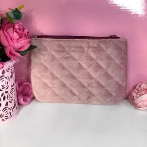 Small Pink Velvet Quilted Ipsy Glam Bag Cosmetics Makeup Bag *NEW!
